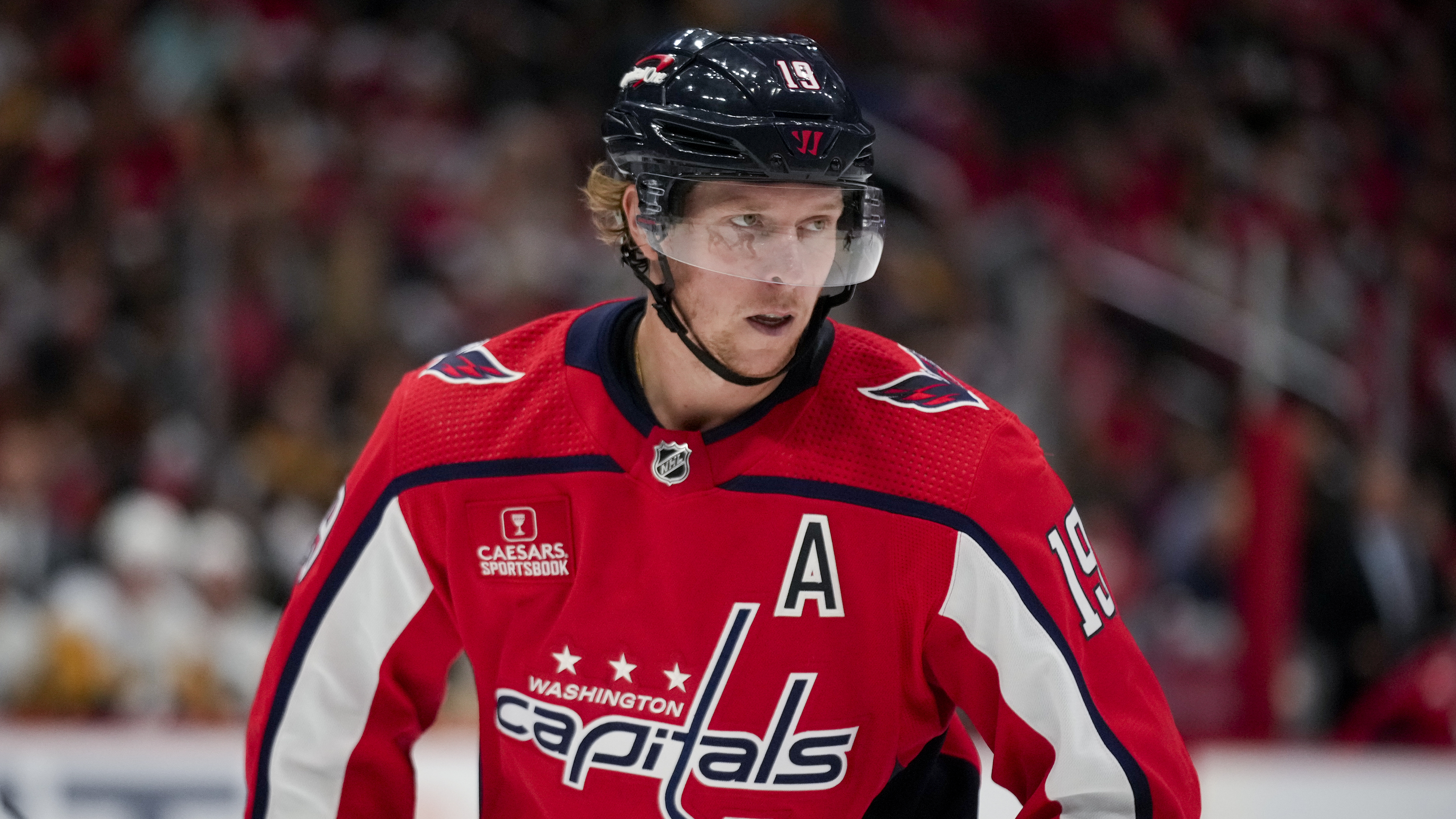 FILE - Washington Capitals center Nicklas Backstrom during an opening night NHL hockey game against the Pittsburgh Penguins, Friday, Oct. 13, 2023, in Washington. Capitals general manager Brian MacLellan says it's unlikely Backstrom plays again this season. Backstrom stepped away from the NHL team last week amid his ongoing struggles with his surgically repaired left hip. (AP Photo/Andrew Harnik, File)